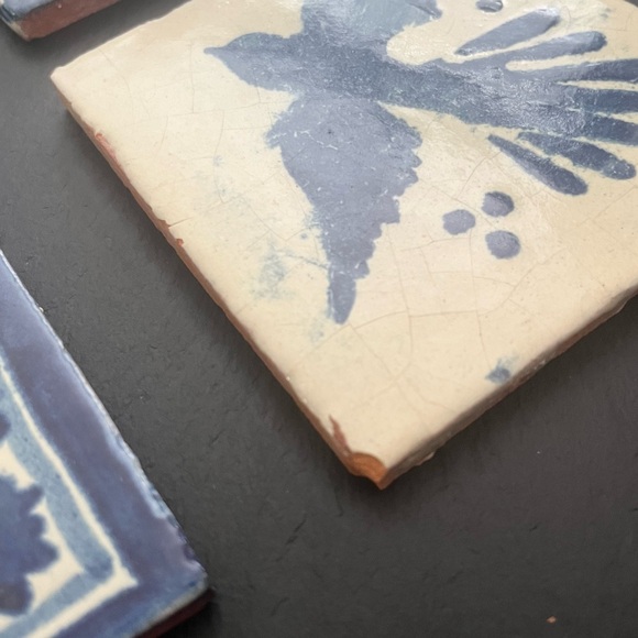 Mexican Hand Painted Terra-Cotta Talavera Vintage Tiles Set of 4 - Picture 7 of 15